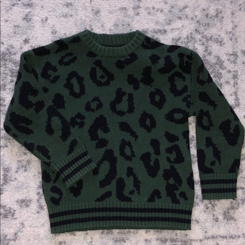 Kids olive green leopard print sweatshirt